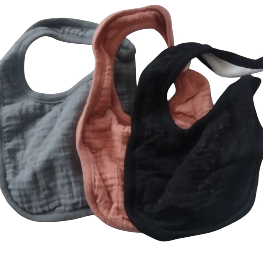 Soft Baby Bib Set - Black,  Orangish  and Gray(3)